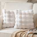 Pack of 2 Thick Plush Throw Pillow Covers Fluffy Wave Faux Fur Decorative Cushion Covers Soft Wool Pillowcase for Sofa Couch Livingroom 20x20 Inch White
