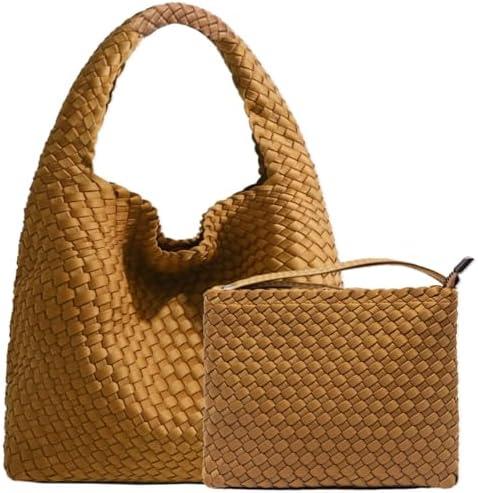 JINMANXUE Woven Purse for Women, Neoprene Top-handle Shoulder Bag, Hobo Tote, Travel Handbag, Wrist Bag For Work Shopping