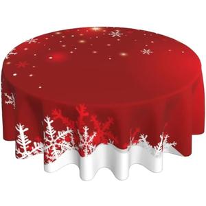 BETGINY Merry Christmas Tablecloth 60 Inch Round Winter Red White Snowflakes Table Cloth Dust-Proof Wrinkle Resistant Rustic Tablecloth for Holiday Party Dining