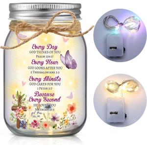 Christian Gift for Women Mason Jar Light Bible Friendship Birthday Gift for Women Friend Lighted Mason Jar with 2 Pcs LED Home Decoration for Bestie BFF Friend(Bible)