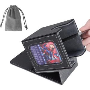 AFIING MTG Deck Box for Commander Display, Card Deck Box Fits 100 Double Sleeved Cards, Magic Commander TCG Card Storage Box with 2 Dividers, Drawstring Bag and 1 Toploader (Black/grey)