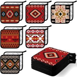 Bencailor 12 Pcs Pot Holders with Pocket Kitchen Hot Potholders Hot Pad Oven Mitts Cookie Bag Oven Gloves for Kitchen Gift Baking Cooking(Dark,Vintage)