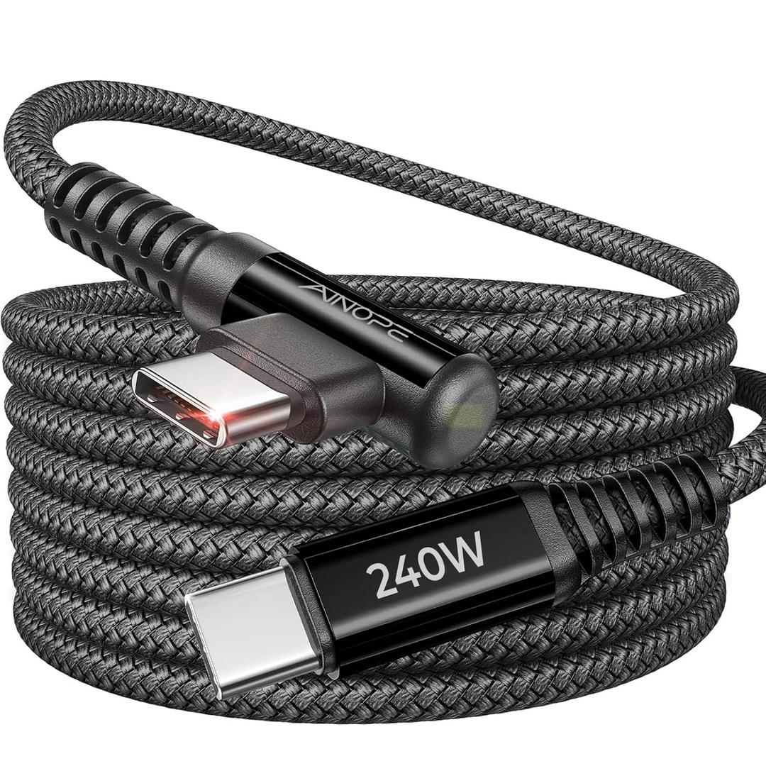 AINOPE 240W USB C to USB C Cable Fast Charging 10FT,Right Angle USBC to USBC Fast Type C Charging Cable Fits iPhone 16 Pro Max Plus,iPhone 15,MacBook Air/Pro,iPad Pro,Samsung,Pixel,All Devices,Black