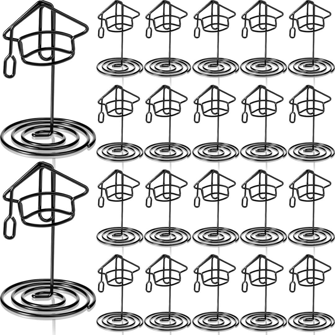 SiliFine 48 Pcs Black Grad Cap Table Number Holders, 2 Inch Graduation Picture Display Grad Centerpieces for Tables Class 2026 Graduation Party Supplies