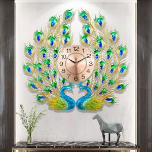 Large Peacock Wall Clock Silent Non-Ticking,3D Creative Luxury Decorative Wall Clocks Peacock Clocks Mid Century Big Wall Clocks for Living Room Bedroom Dining Room Decor,Dia 28 inch (Gold&green&blue)