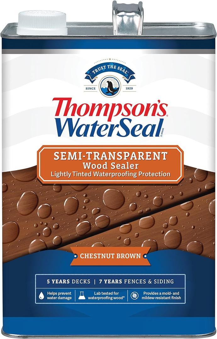 Thompsons WaterSeal Semi-Transparent Waterproofing Wood Stain and Sealer, Chestnut Brown, 1 Gallon