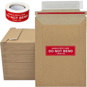 100 Pack 5x6.9" Cardboard Envelopes, 250GSM Thin Photo Mailers Shipping Envelope for Trading Cards with "DO NOT BEND" Labels, Small Self Seal Document Envelope - Kraft