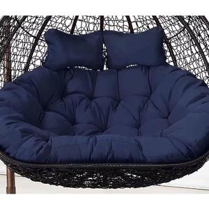Basket Swing Egg Chair Cushion, 2-Seater Waterproof Removable Thickened Hanging Mattress Replacement with Pillow Thickened Round Hammock Chair Cushion Courtyard Hanging Egg Chair Cushion (Navy Blue) (Pillows Not Included)