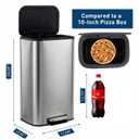 Garvee 13 Gal Stainless Steel Kitchen Trash Can with Lid, Soft Close Lid | Hands-free Step Pedal, Removable Inner Bucket, Smudge & Fingerprint Resistant, Rectangular Waste Bin