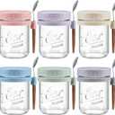 6 Pack Overnight Oats Containers with Lids and Spoons, 16 Oz Glass Mason Overnight Oats Jars, Large Capacity Airtight Jars for Milk, Cereal, Fruit