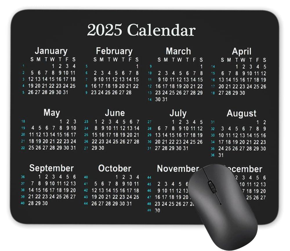 2024 Calendar Horizontal Non-Slip Rubber Mouse Pad， Calendar Black Mouse Mat Mouse Pad Office Gaming Mousemat 9.5 inch x 7.9 inch