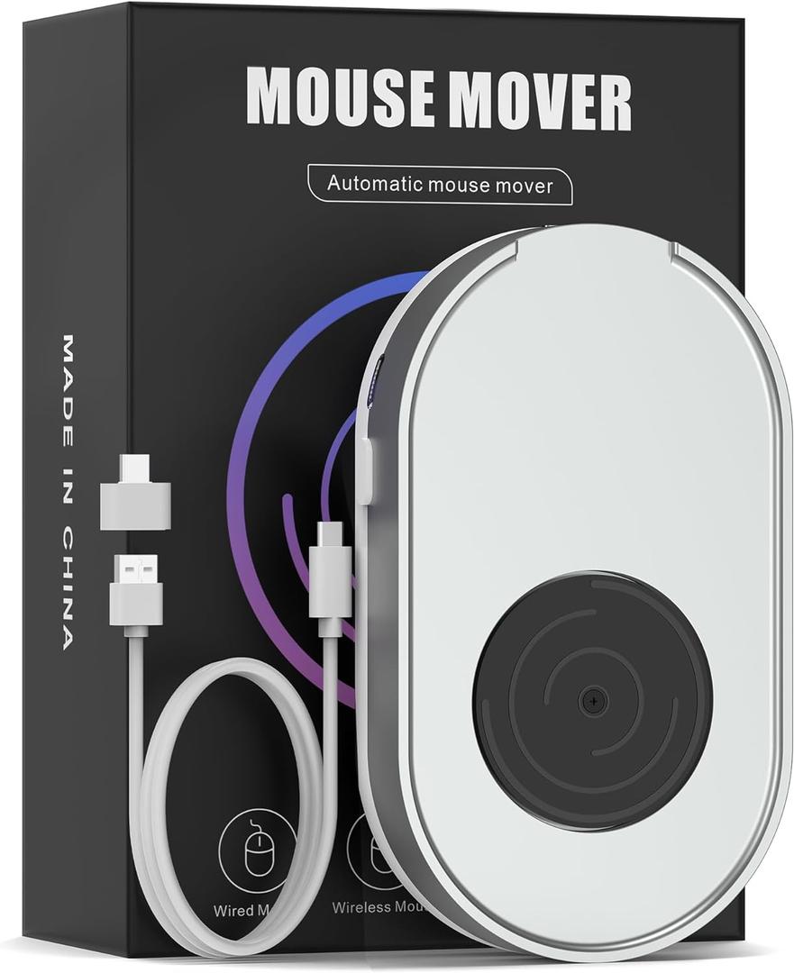 Mouse Jiggler, Undetectable Mouse Mover Device Wiggler Shaker with Drive Free USB Cable and USB Adapter, Physical Automatically Mouse Movement, Keep PC Screen Active, Silver