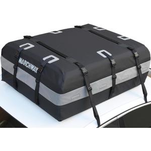 MARCHWAY Waterproof Car Roof Luggage Bag, Weatherproof Soft Shell Rooftop Cargo Carrier Bag for Vehicles with or Without Rack. 6 Door Hooks, Anti Slip Mat, Lock Included (15 Cubic Feet, Black)