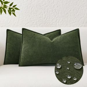 Kevin Textile Spring Waterproof Decorative Pillow Covers Moss Green 12x20 Inch Pack of 2 Soft Boucle Textured Lumbars Cushions Elegant Accent Pillows for Couch Sofa Chair Bed Indoor Outdoor