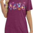 Halloween Spooky Season Cute Ghost T Shirt for Women Crewneck Fall Pumpkin Colorful Graphic Tee Tops (XL)