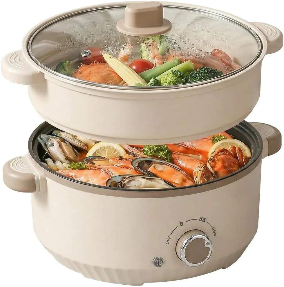 Versatile 2.5L Real Capacity Non-stick Electric Hot Pot Multicooker Glass Lid with Steamer Electric for Steaming, Boiling Stewing hotpot pots electric cooking ramen cooker Dorm