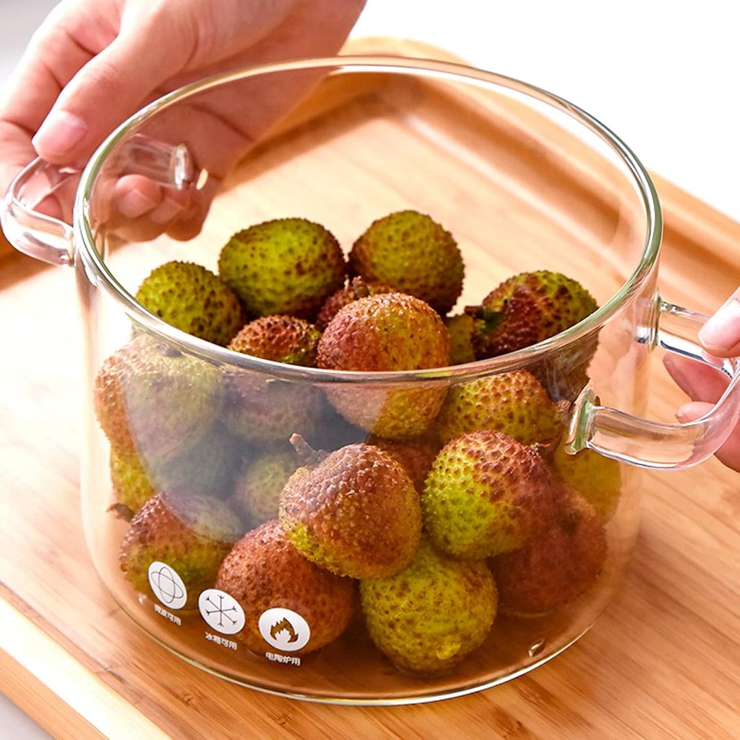 Glass Saucepan with Cover, Transparency Stovetop Pot,Dual Handles Pan with Lid for Pasta Noodle, Soup, Milk, Baby Food making or heating 1.35L/1.9L (1.35L)