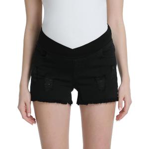 Foucome Women's Maternity Ripped Jean Shorts Summer Distressed Denim Shorts (XX-Large, B01# Black)