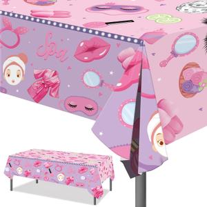 Umoni Spa Tablecloth Makeup Themed Birthday Party Decorations 2PCS Spa Day Table Covers for Girls Women Slumber Pajama Birthday Party Supplies