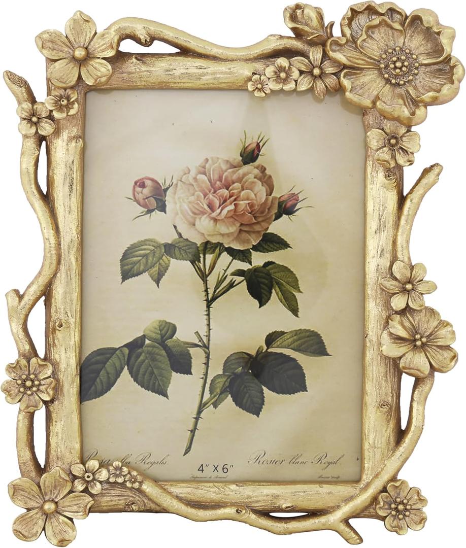 4x6 Vintage Picture Frame, Gold Antique Ornate Picture Frame, Victorian Retro Decorative Photo Frames for Tabletop & Wall, Baroque Home Decor Frames