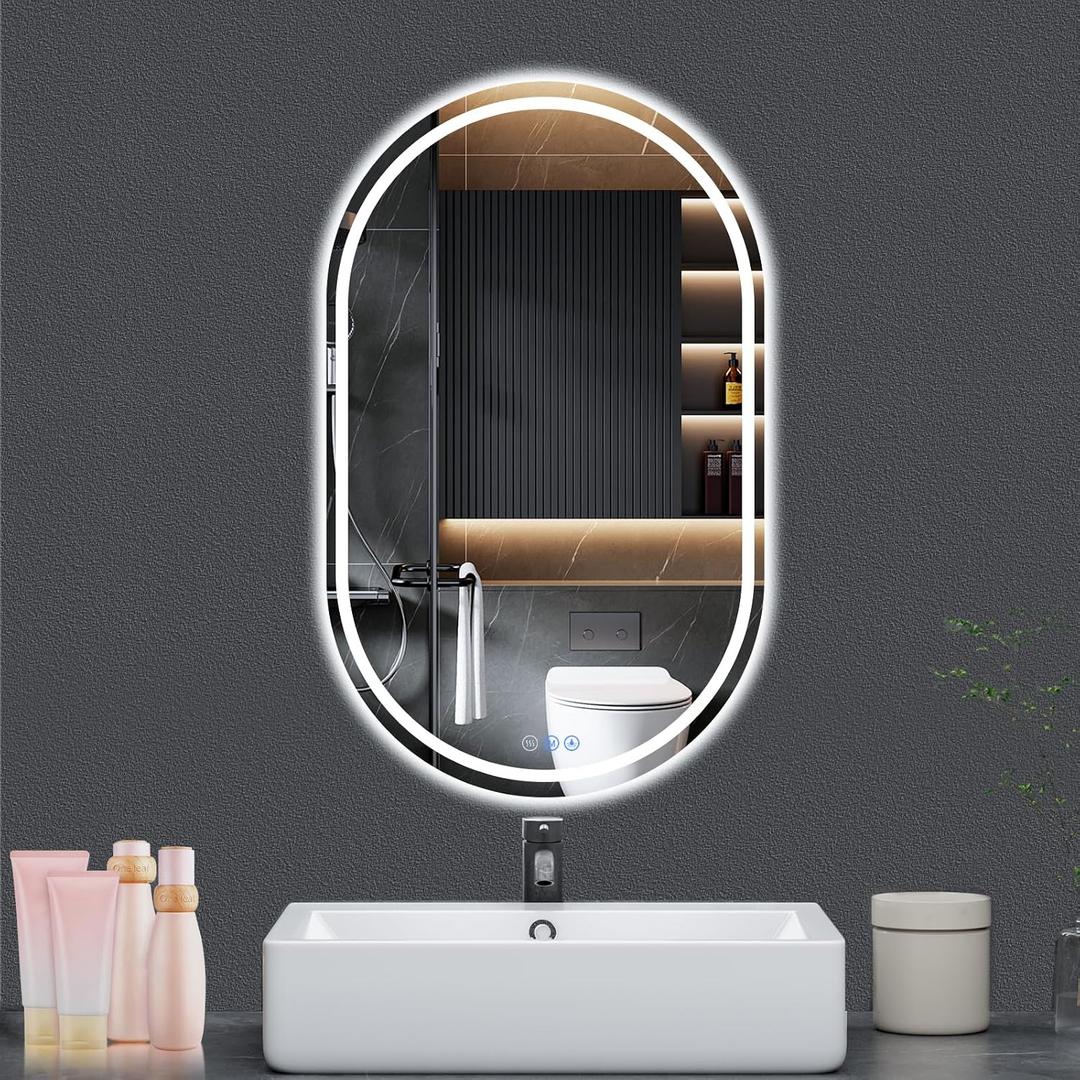 Oval LED Bathroom Mirror, 22"x 36" Frameless Lighted Mirror
