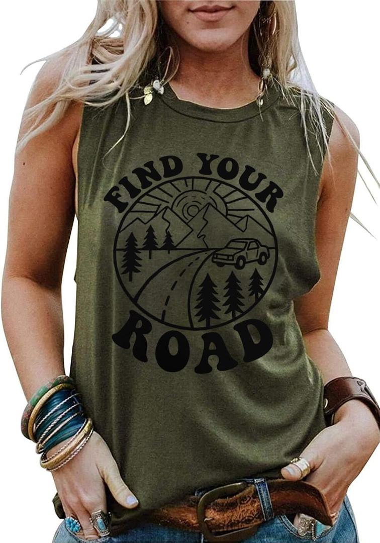 Womens Tank Tops Summer T Shirts Sleeveless Casual Loose Tunic Blouses 2026 (Green, L)