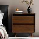 25.43" Walnut Finish Nightstand with Charging Station Night Stand with Leg, 23.62" x 15.75" x 25.43"
