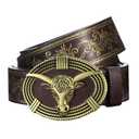 PARTTELY Western Cowboy Belts for Men Women, Western Belt with Bull Buckle, Country Belt Cowboy Leather Belt for Jeans
