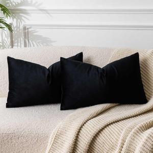 JUSPURBET Halloween Black Lumbar Velvet Throw Pillow Covers 16x24 inch Set of 2 for Living Room Couch Bedroom Decorative Rectangle Soft Cushion Cases with Invisible Zipper