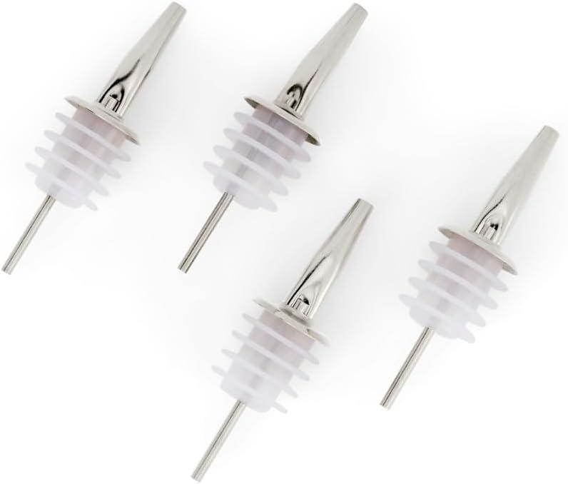 Molimoli Pour Spout Made of Stainless Steel with Automatic Anti-Oxidation Mechanism, Bottle Pourers for Alcohol and Liquor, Olive Oil Dispenser Spout, Wine Pourer Spout,Pack of 4,Silver (Thin_set of 4, Silver-Thin)