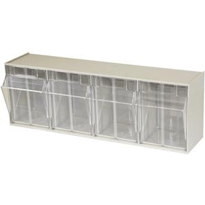 Akro-Mils TiltView Plastic Storage Cabinet with 4 Tilt Out Bins, Horizontal Plastic Parts Organizer, Teacher Toolbox, and Office Supply Organizer, 23-5/8" W x 8-3/16" H x 6-3/4" D, Stone