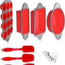 Boxiki Kitchen 13-Piece Non-Stick Silicone Bakeware Set with Cake Pan, Brownie Pan, Loaf Pan, Muffin Mold, Spatulas, Brush, and Measuring Spoons - Oven, Freezer and Dishwasher Safe