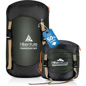 Hikenture Compression Sack for Sleeping Bag, Upgrade Anti-Tear Nylon Sleeping Bag Stuff Sack, 20L Water-Resistant Compression Bag, Storage Bag (Dark Green)