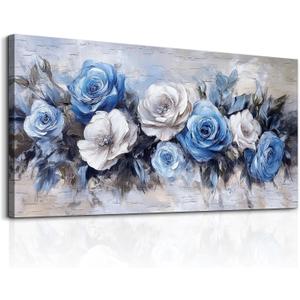 DZRWUBHS Flower Canvas Wall Art for Living Room - Blue and White Wall Art for Bedroom -Elegant Flowers Wall Decor, Vintage Farmhouse Nature Flower BlossomC anvas Painting Print Artwork Women 20" x 40"