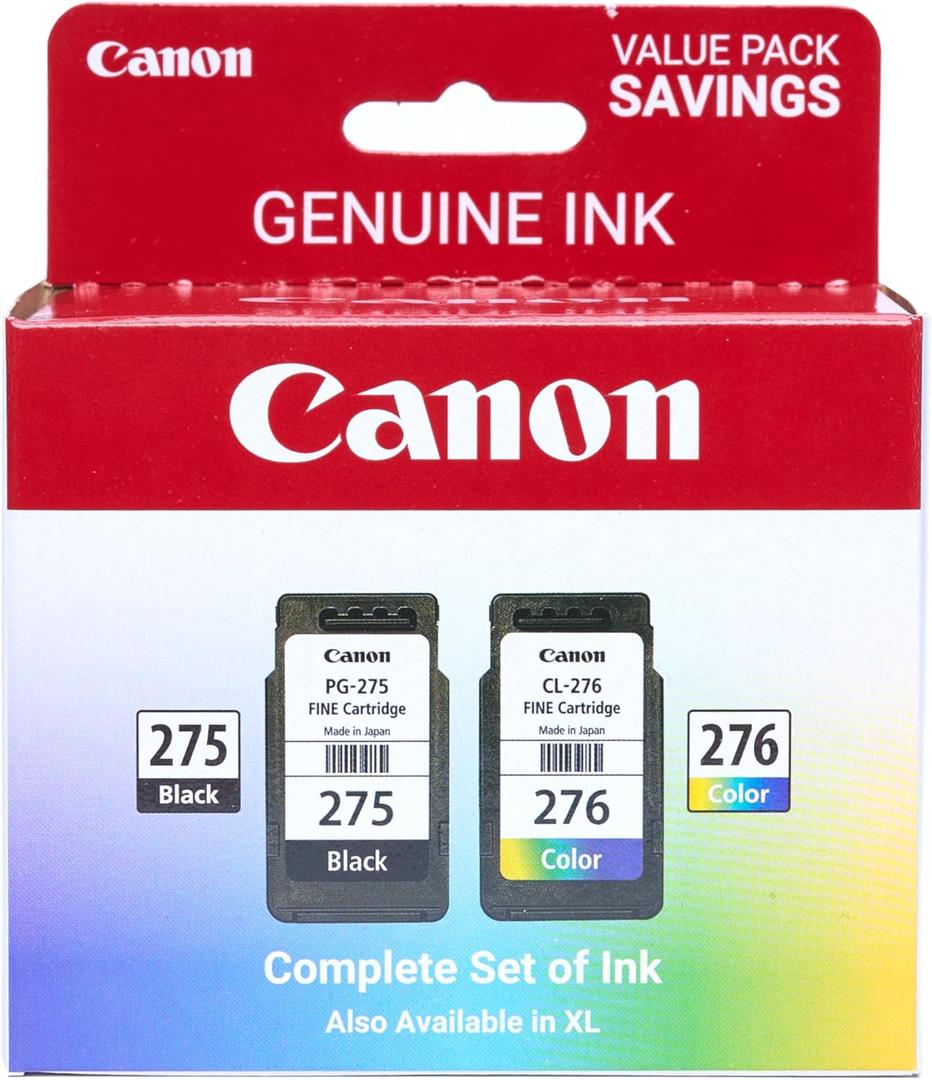 Canon PG-275 / CL-276 Genuine Ink Value Pack (2 Cartridges), Compatible with TS3520/3522/4722/3720/3722, TR4720