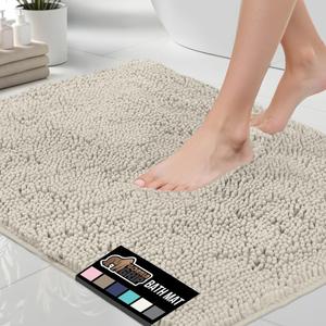 GORILLA GRIP Bath Rug Mat 48x17, Thick Soft Absorbent Chenille, Quick Dry Microfiber Mats, Rubber Backing Washable Shower Floor Rugs, Bathmat Runner, US Designed Bathroom Home Decor Accessories Ivory