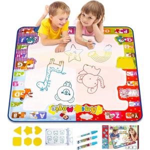 KIZZYEA Toys for 2 3 4 5 6+ Years Old Boys Girls, Water Doodle Mat for Kids, Large Coloring Painting Writing Magic Mat with Neon Colors, Educational Toys Christmas Birthday Gifts for Age 2-4, 3-5