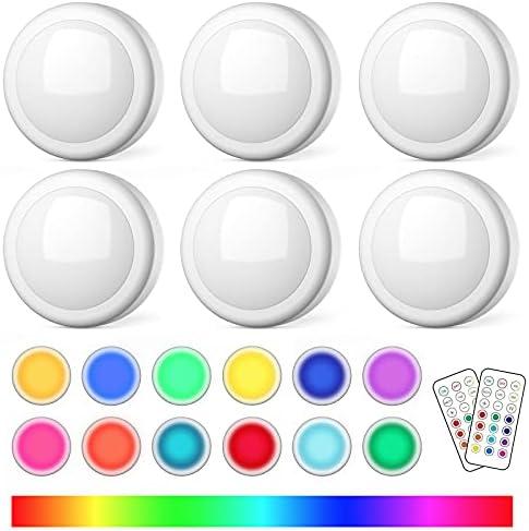 SEMSMOKS Puck Lights with Remote Control, Battery Operated LED Push Light Wireless, 13 Color RGB - for Closet, Bedroom Wall, Under Cabinet, Battery Powered Puck Lights. Convenient 3M Stick On, 5 Pack