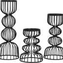 Lainon Candle Holders for Pillar Candles (Black, Set of 3) - Hand Crafted Black Metal Candle Holder Set - Metal Candle Holders Pillar for Table Centerpiece - Modern Candle Stand - 6", 9", 12"