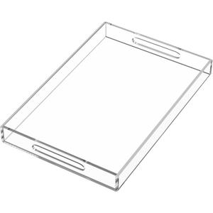 HIIMIEI Acrylic Tray, 10x15 Inches Clear Tray, Acrylic Serving Tray with Handles for Ottoman, Coffee, Appetizer, Breakfast, Bathroom (Clear)