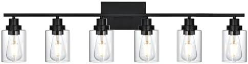 Wanluce 6 Light Bathroom Vanity Light Black, Bathroom Lighting Fixtures Over Mirror with Clear Glass Shades, Farmhouse Vanity Lights Modern Wall Sconces Light Fixtures for Bedroom Living Room