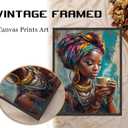 Framed Black Woman Canvas Wall Art, African American Wall Decor, Fashion Modern Abstract Painting Picture, Coffee Girl Poster Print Artwork for Living Room Bedroom Home Decoration