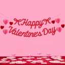 XO, Fetti Happy Valentine's Day Banner - Red Glitter, 6 Ft. | 3D Heart Garland, Girls Bow Dinner Decoration, Vday Party Sign, Galentine's Photoshoot