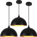 3 Pack Black Pendant Lights Kitchen Island 11.8" Modern Dome Pendant Light Fixtures Farmhouse Hanging Ceiling Light Fixture for Dining Room Foyer Hallway Bar Cafe Sink