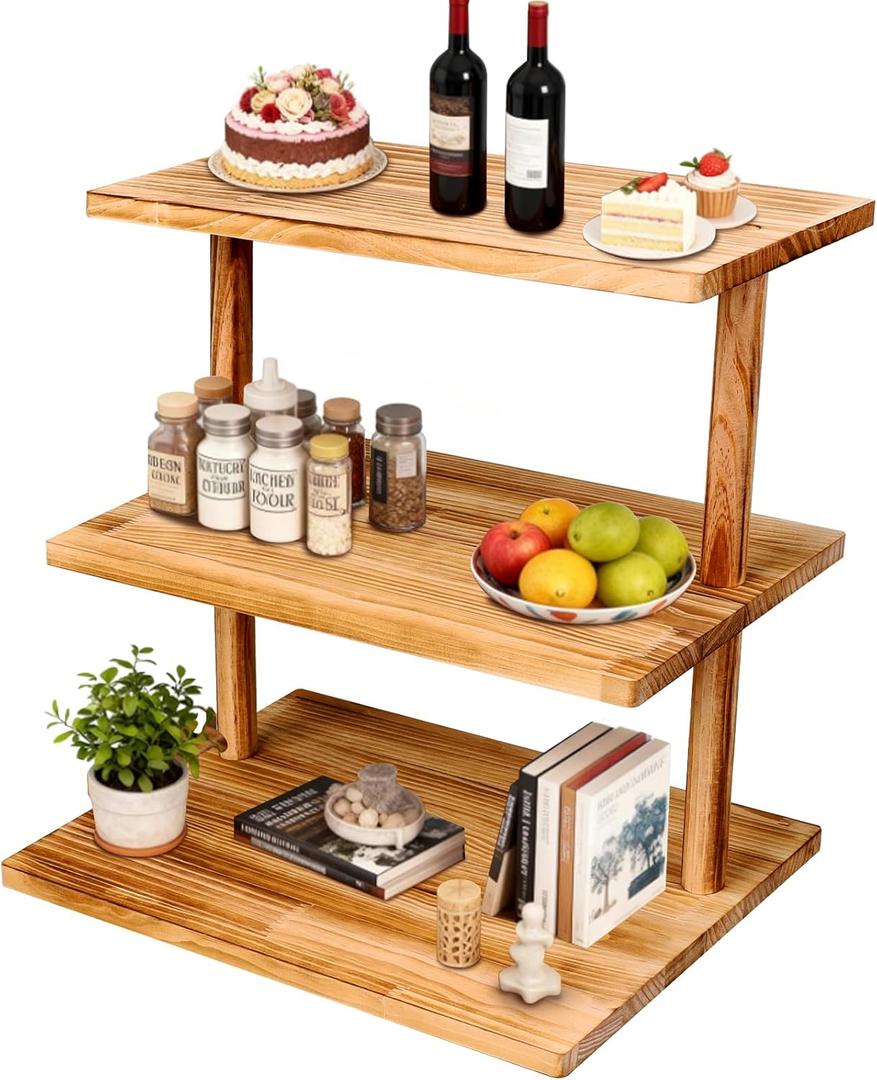 Upgraded Countertop Coffee Station Organizer, 3 Tier Wooden Shelf for Coffee Bar Accessories, Condiment Storage Caddy for Kitchen, Display Rack for Cupcake Tea Cups Kitchen Office
