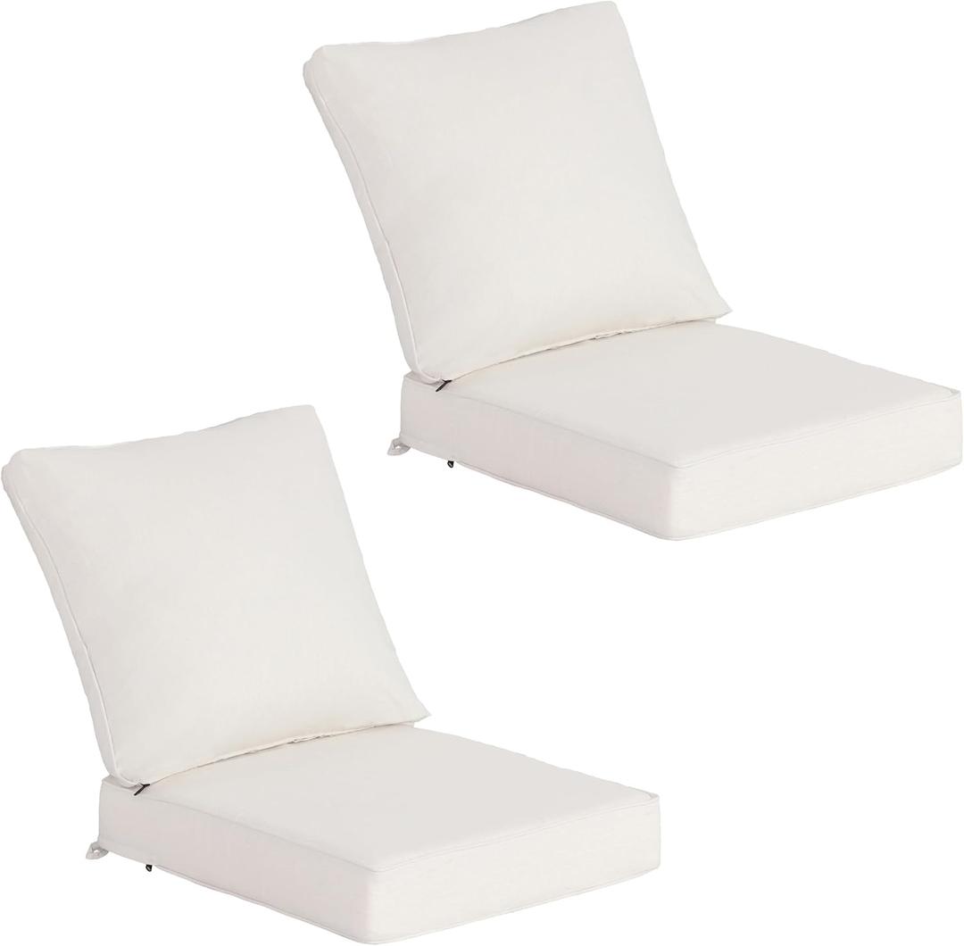 COZYVIDA Outdoor Deep Seat Cushion Set of 2,23.5" x 25"x5.1" Patio Cushions Resilient Foam Filling, Water-Resistant Stain-Resistant UV-Resistant 1000+ Hrs, Weather Resistant,YKK Zippers,Almond, 23.5"x25"x5.1" 2sets