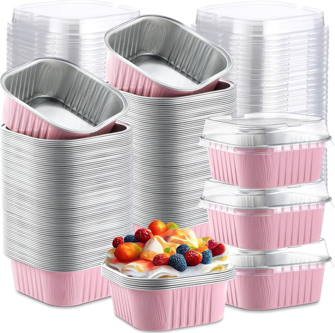 Aoriher 300 Pieces 10 oz Mini Cake Pans with Lids, Aluminum Foil Baking Cups, Square Disposable Cupcake Cups Baking Tins for Wedding Birthday Party Supplies(Pink) Aoriher 300 Pieces 10 oz Mini Cake Pans with Lids, Aluminum Foil Baking Cups, Square Disposable Cupcake Cups Baking Tins for Wedding Birthday Party Supplies(Pink)