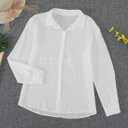 Astylish Womens V Neck Roll up Sleeve Button Down Blouses Tops (White, M)