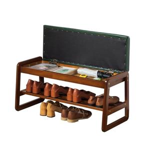 latifolia Solid Wood Bench, Entryway Shoe Bench with Cushion, Flip-Open Storage Compartment, 2-Tier Shoe Organizer(Green,31.50''L)