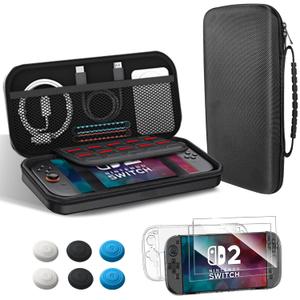 SIMACHON Carry Case for Nintendo Switch 2 (2025) - Protective Hard Shell Travel Portable Case, Durable Nylon Lightweight Large Capacity with Protective Case and 2 Screen Protectors 6 Joystick Caps